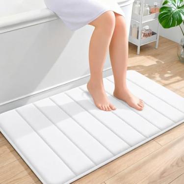Imagem de OLANLY Tapete de banho listrado de espuma viscoelástica 91 x 61 cm, tapetes de banheiro absorventes super macios, secagem rápida, tapetes de chuveiro laváveis na máquina, tapete de banho, acessórios