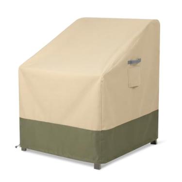 Imagem de BPS Capa de cadeira de pátio para assento profundo de gramado e cadeiras giratórias, capa impermeável 600D com bolsa de armazenamento anexada e alças refletivas para móveis ao ar livre, 76 cm L x 86