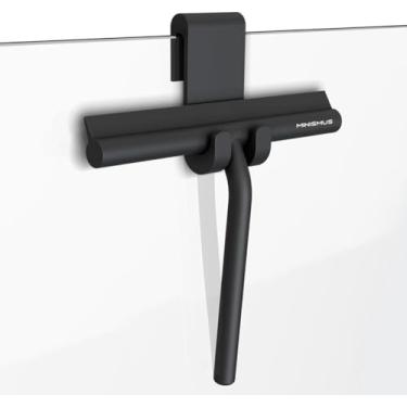 Imagem de Minismus Rodo de chuveiro com gancho - limpador de janela de silicone - rodo de chuveiro para portas de vidro - rodo de vidro para banheiro chuveiro - rodo de janela (21 cm, preto)