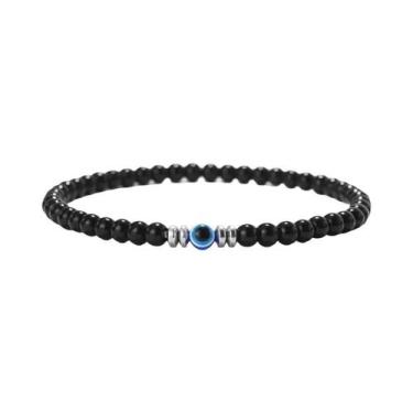 Imagem de Pulseira Masculina De Pedra Howlite Olho De Tigre De 4mm Com Contas Cl