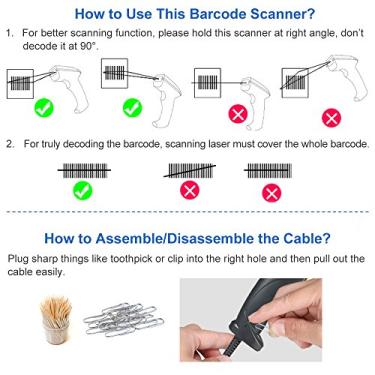 Imagem de SIWOTED Handheld Wired USB Bidirecional Barcode Scanner Leitor de códigos de barras com suporte ajustável
