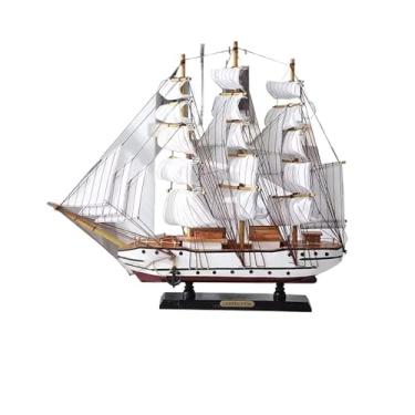 Imagem de shuicui Veleiro de madeira estilo europeu artesanato casa decoração decoração ornamentos para 50 cm modelo veleiro (branco)