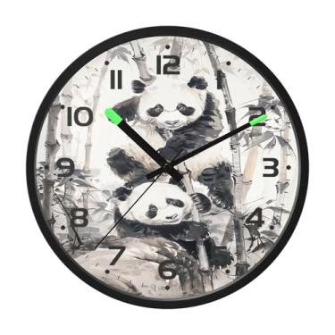 Imagem de SEHANY Bonito relógio de parede panda silencioso sem tique-taque relógio redondo operado por bateria 30 cm controle de som luz noturna relógios de parede para sala de estar, cozinha, quarto