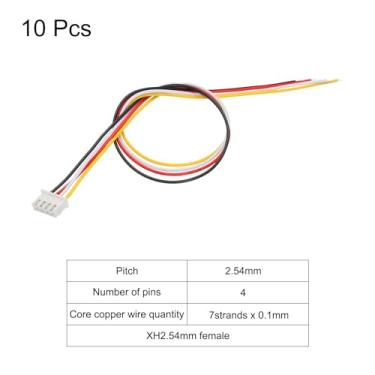 Imagem de Generic 10 peças conector XH 2,54 mm passo 4 pinos conector fêmea plugue com cabo de fio 30 cm comprimento cabeça de fio de cobre estanhado para robôs iluminação baterias