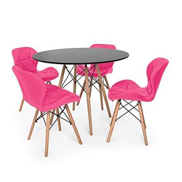 Imagem de Kit Mesa Jantar Eiffel 80cm Preta + 04 Cadeiras Slim - Rosa