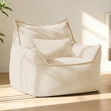 Imagem de Tycdiose Cadeiras de pufe grandes com enchimento de esponja triturada de memória para adultos e adolescentes, poltrona de sofá grande de veludo cotelê confortável para leitura, quarto, sala de estar