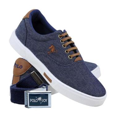 Imagem de Kit 1 Tênis Casual Em Lona + 1 Cinto Polo Joy, Jeans, 36
