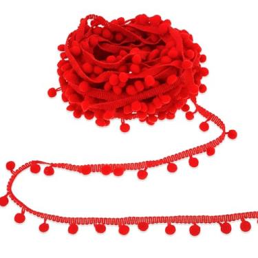 Imagem de Hahafelt Fita de acabamento de mini pompons de 30 metros, 2 cm de largura, borda única com franja, fita de costura, artesanato, pompons, borla, para artesanato faça você mesmo, cortina de costura