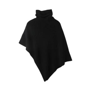 Imagem de Poncho Feminino De Cashmere Macio E Quente Com Gola Alta, Xale De Lã 1