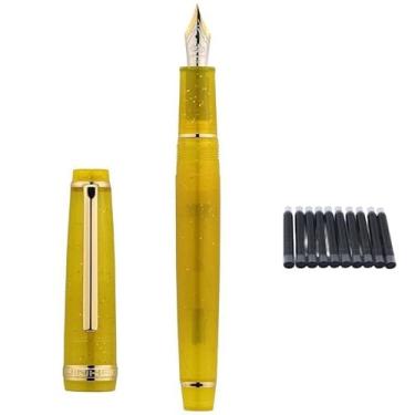 Imagem de EPANO Caneta-tinteiro caneta de tinta transparente, enchimento giratório, ponta EF F M, papelaria, escritório, material escolar (amarelo fluorescência, médio)