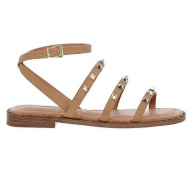 Imagem de Sandália Vizzano Rasteira Feminina Spikes Dourados Conforto Tiras -, A