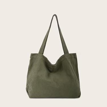 Imagem de Bolsa feminina de lona, lona de cor sólida, bolsa de compras simples e moderna, bolsa de ombro Hobo grande, adequada para trabalho, viagens e passeios casuais