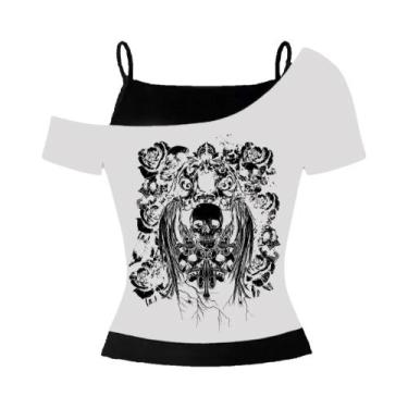 Imagem de Camiseta Feminina Retrô Gótica Estampada Ombro a Ombro Y2K Verão Stree
