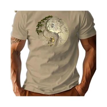 Imagem de Camiseta Casual Masculina De Verão Em Algodão Com Gola Redonda E Manga