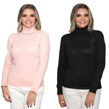 Imagem de Kit 2 Blusas Feminina de Tricô Manga Longa Gola Alta Casual Inverno - 
