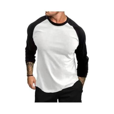 Imagem de Camiseta Casual Masculina De Manga Longa Com Patchwork Para Academia E