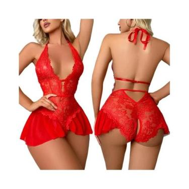 Imagem de Conjunto De Pijama Sexy Feminino Em Renda Sem Entrepernas Com Sutiã Pr