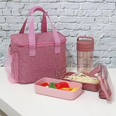 Imagem de Bolsa Térmica Lancheira Kit 3 peças Marmita e Garrafa Jacki Design Gra