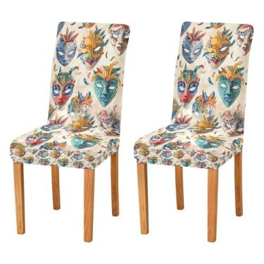 Imagem de ATTX Conjunto de capas de cadeira de jantar removíveis com estampa de máscaras de carnaval para cadeiras de cozinha Parsons – protetor de hotel e restaurante doméstico #50