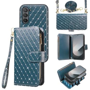 Imagem de Compatível com Samsung Galaxy Z Fold 6 5G 2024 capa carteira com zíper celular alça transversal com glitter flip porta-cartão slot capa de telefone para ZFold6 Z6 G Fold6 ZFold 6Z mulheres meninas