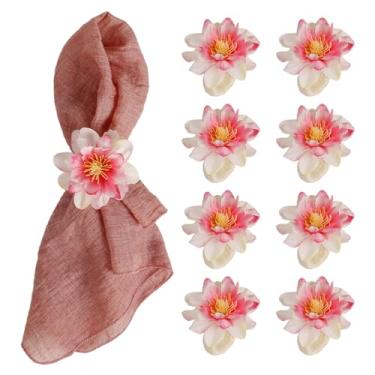 Imagem de Getfitsoo Conjunto de 8 anéis de guardanapo de flor rosa dália, anéis de guardanapo florais feitos à mão com fivelas de juta para o dia dos namorados, casamento, jantares, decoração de mesa de festas