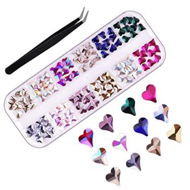 Imagem de EBANKU Pedras de coração, 120 peças de pingentes de strass de cristal AB diamante glitter para mulheres design de unhas de férias