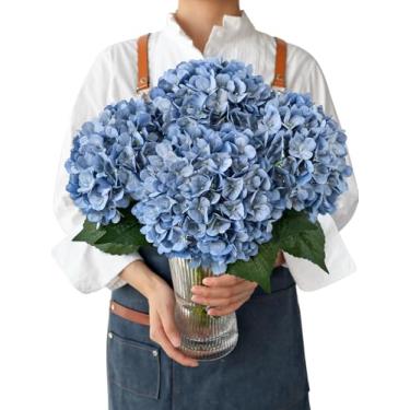 Imagem de JINWOE 4 peças de flores artificiais azuis para dama de honra, decoração de mesa de casamento, arranjo de festa em casa (cinza azul)