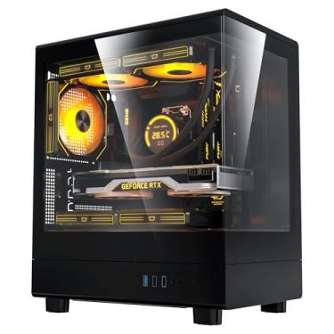 Imagem de darkFlash DB330M Micro-ATX Capa para PC para jogos, vidro temperado duplo panorâmico de 270°, 3 ventoinhas PWM ARGB pré-instaladas, design de fluxo de ar vertical, E/S frontal tipo C, suporta AIO de