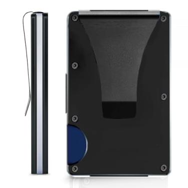 Imagem de Carteira minimalista para homens, carteira fina de alumínio com clipe para dinheiro, blocos RFID scanners porta-cartão de identificação, Preto, Chique