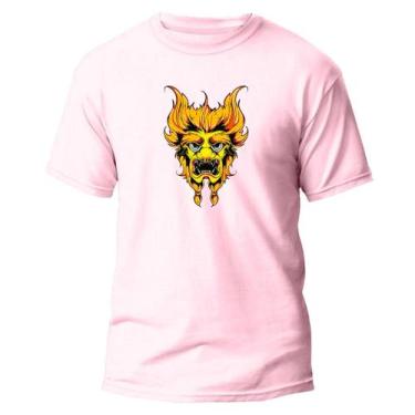 Imagem de Camiseta Basica Algodão Premium Estampada Dragão Japa - Pavesi, Rosa, 
