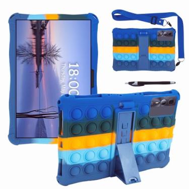 Imagem de Sfulatdc Capa de silicone para tablet com suporte/alça de ombro/caneta Stylus compatível com Blackview Tab 90 WiFi, DOOGEE U11 / U11 Pro / T30S / T30SE, TABWEE T90/W90 27.9 cm Deepblue