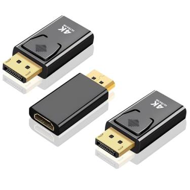 Imagem de HOYAWU Pacote com 3 portas de exibição 4K para adaptador HDMI, DP unidirecional banhado a ouro 24K para HDMI (macho para fêmea), conversor HDMI compatível com PC, monitor, TV, projetor, NVIDIA, AMD