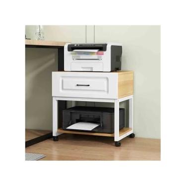 Imagem de KEG801302 Rack de impressora de mesa de escritório móvel para mesa de escritório, copiadora, colocação de chão, multifuncional, mesa de impressora de armazenamento com rodas (amarelo)