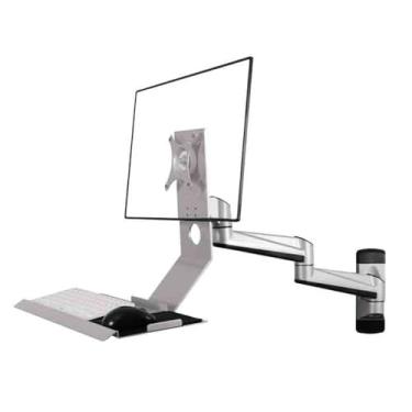 Imagem de KEG801302 Suporte de monitor de tela única de braço duplo montado na parede para escritório com suporte de bandeja projetada dobrável acessórios de mesa de 90°