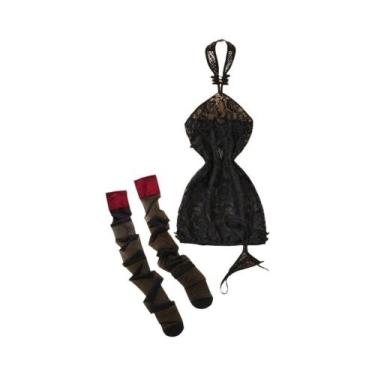 Imagem de Body Feminino Preto Sem Alças, Costas Vazadas, Listrado, Lingerie Sexy