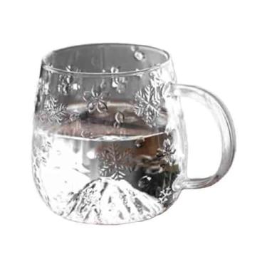 Imagem de x3anggyt5 Caneca de vidro em relevo floco de neve com fundo de montanha, copos de borossilicato transparente de 500 ml, copo de Natal com alça