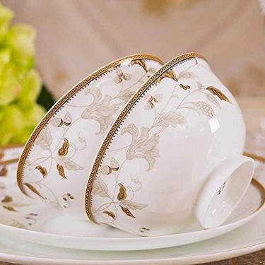 Imagem de Conjuntos de louça de porcelana, conjuntos de pratos de porcelana de osso de luxo, tigelas/pratos de jantar/panela/pires, acabamento padrão dourado para cozinha diária (tamanho: conjunto de 56 peças