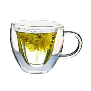 Imagem de Canecas de café de vidro transparente em forma de coração, copos de parede dupla de 180/240 ml com alça (pequena)