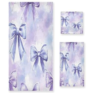 Imagem de xigua Conjunto de toalhas de banheiro com laços brancos absorventes macios 3 peças toalha de banho toalha de mão toalhas decorativas para banheiro, academia, hotel, praia, piscina