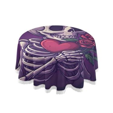 Imagem de Qilmy Toalha de mesa redonda de palmeira de treliça verde, 152 cm, resistente à água, à prova de derramamento, capa de mesa grande para jantar de reunião de família em ambientes internos e externos