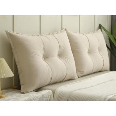 Imagem de Almofada de Leitura Cabeceira em Chenille, Encosto Triangular Grande para Cama Box e Sofá, Travesseiro de Costas com Capa Lavável para Leitura e TV(Ivory,60x80cm 2pcs)