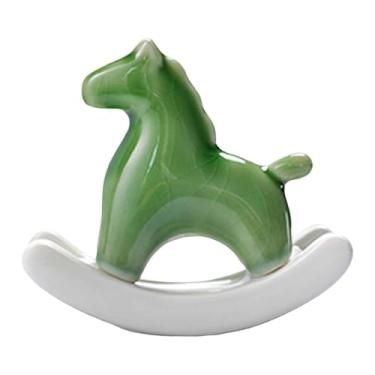 Imagem de MotiveTech Estatueta de Cavalo em Miniatura, Escultura de Animal em Cerâmica, Cavalo de Balanço para Sala de Estar, Salão de Chá, Ano e Inauguração de Casa, Verde