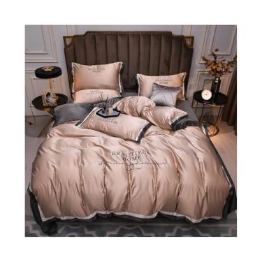 Imagem de Conjunto de cama King Queen de cetim luxuoso de cor pura, 4 peças, capa de edredom de rayon sedoso macio com zíper (café offee, tamanho Queen, 4 peças)