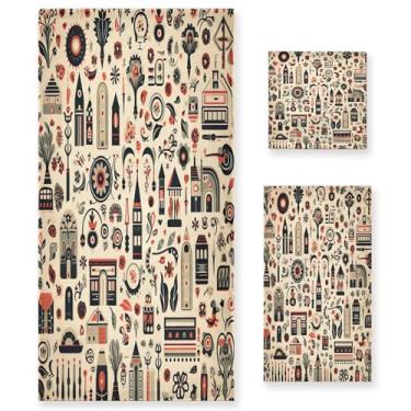 Imagem de xigua Conjunto de toalhas de banheiro retrô de desenho animado absorvente macio 3 peças toalha de banho toalha de mão toalhas decorativas para banheiro, academia, hotel, praia, piscina