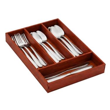 Imagem de Porta Talheres Organizador de Gaveta em MDF 4mm Premium - 4 Divisórias - Disponível nas Cores Preto e Madeira - 25x33cm - Universo do MDF (Madeira)