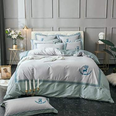 Imagem de Conjunto de cama de cetim bordado de renda dupla capa de edredom conjunto de lençóis 4/6 peças 2 King Size 6 peças (2 King Size 6 peças)