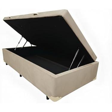 Imagem de Cama Box Bau Solteiro 88 Blindado, Pistões a Gás, (Suede, Bege)