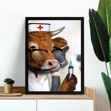Imagem de Quadro Decorativo Vaca Veterinária 45X34Cm - Com Vidro
