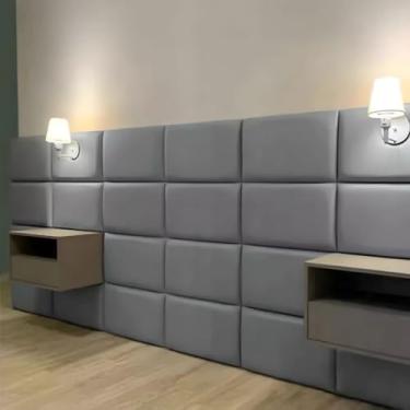 Imagem de Kit 8 Cabeceiras Modulares Estofadas para Cama Box Casal Autocolante(Cinza Claro)