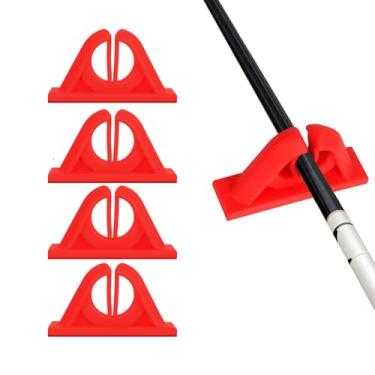 Imagem de Vefungyan Suporte de vara de pesca montado na parede: 4 peças sem perfuração Suportes de vara de pesca Suporte de vara de garagem para casa e barco de pesca (vermelho)